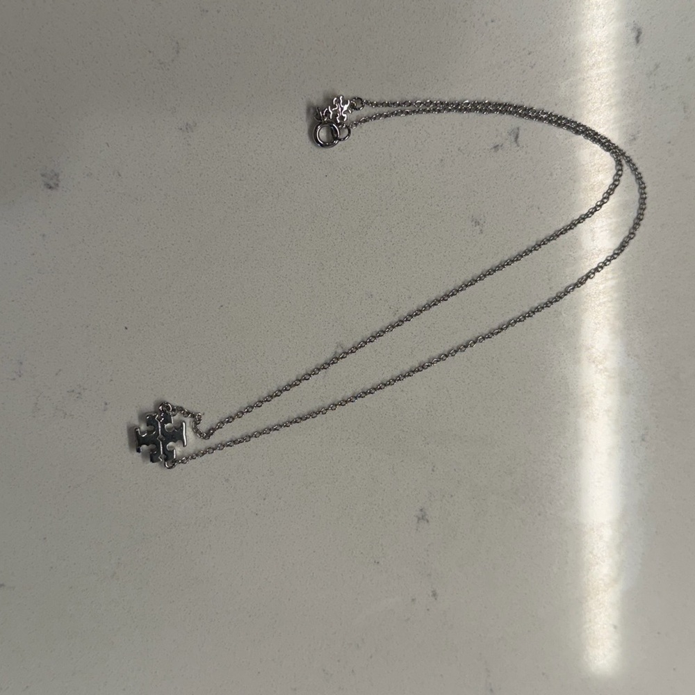 Tory Burch Silver Logo Short Pendant Necklace